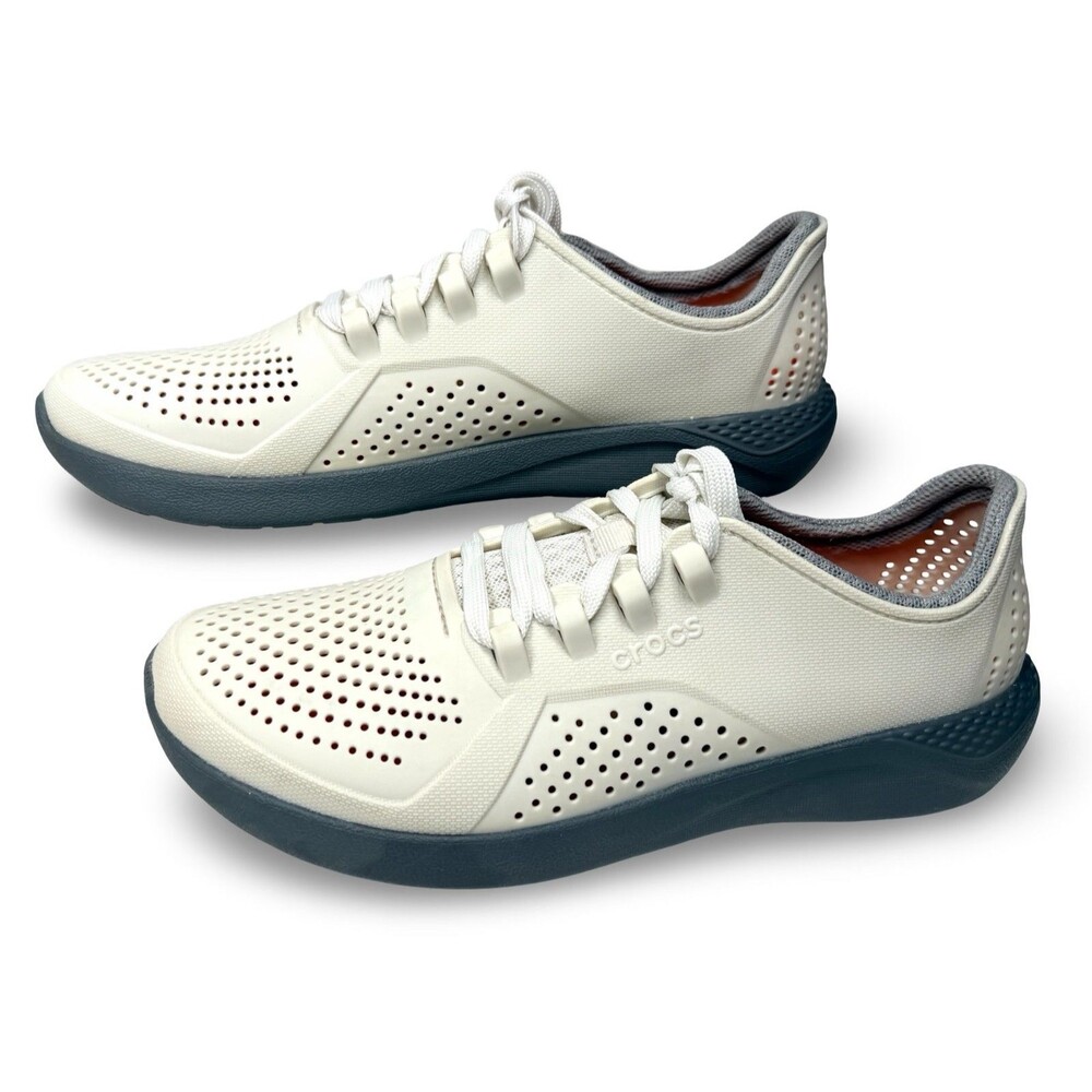 Crocs LiteRide Pacer Mens Cream White Sneakers Lace Up Shoes 204967 Size m7